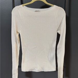 Abercrombie & Fitch Cream Long Sleeve Ribbed Top